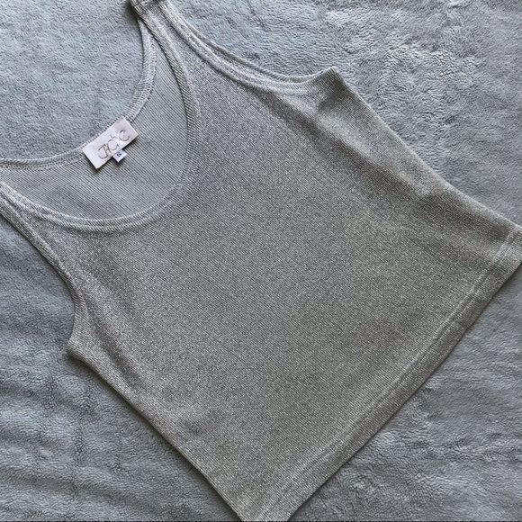 Cache Tops - Cache Y2K Vintage Lurex Glitter Silver Sleeveless Boxy Blouse Metallic Knit